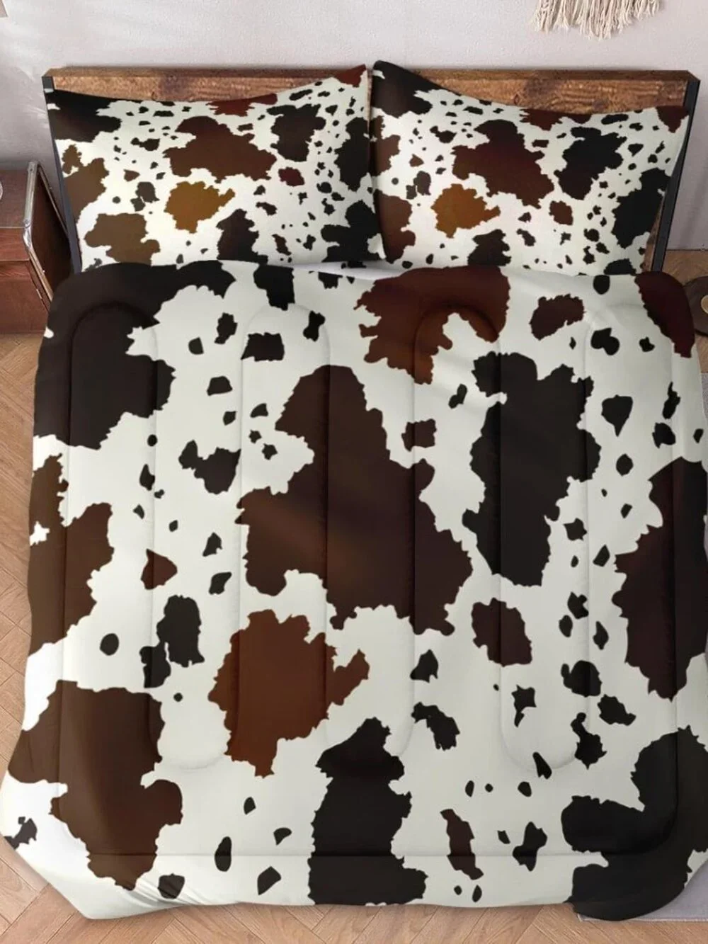 Queen Comforter Set, 3 Pieces Cowhide Cow Bedding, All Season | Western Farmhous